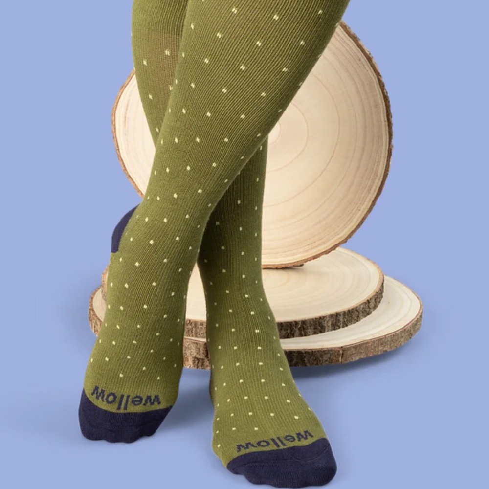 Wellow Olive Green Polka Dot Compression Socks